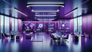 bureau futuriste violet avec interface IA high tech analyse recrutement.jpg