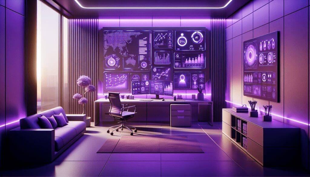 bureau moderne violet avec interfaces IA processus recrutement style realiste.jpg