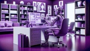 bureau theme violet robot IA analyse curriculum vitae ambiance professionnelle.jpg